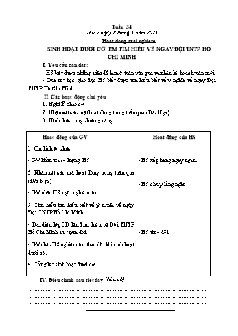 Kế hoạch bài dạy Lớp 2 - Tuần 34 - Năm học 2022-2023 - Cao Thị Hồng Hạnh