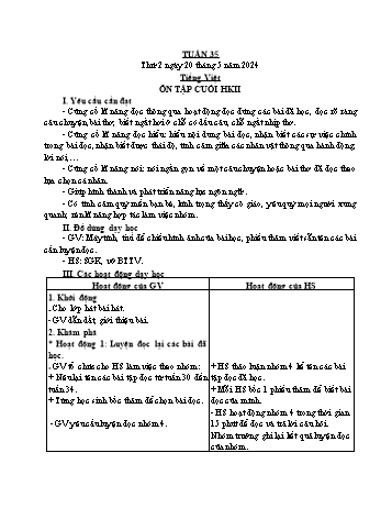 Kế hoạch bài dạy Lớp 2 - Tuần 36 - Năm học 2023-2024 - Đặng Thị Cẩm Thành