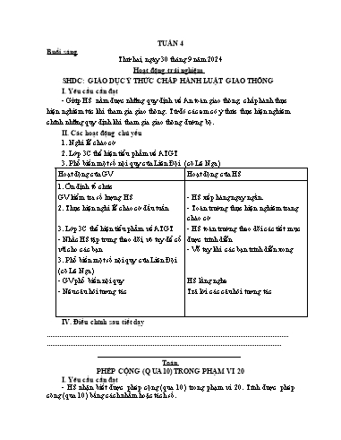 Kế hoạch bài dạy Lớp 2 - Tuần 4 - Năm học 2024-2025 - Hoàng Thị Giang