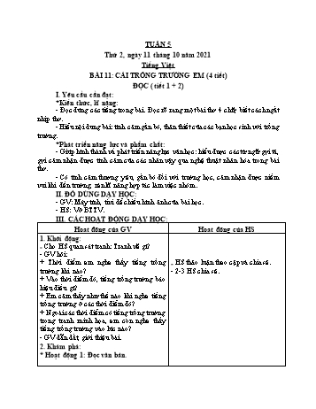 Kế hoạch bài dạy Lớp 2 - Tuần 5 - Năm học 2021-2022 - Đặng Thị Cẩm Thành