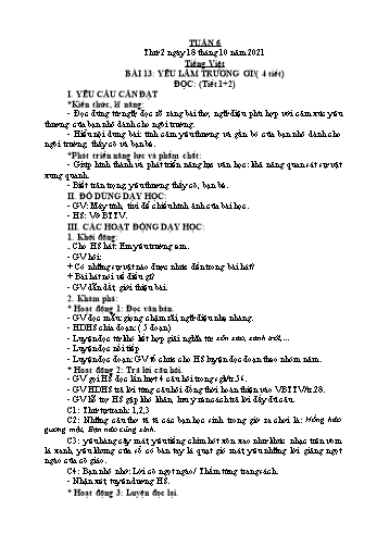 Kế hoạch bài dạy Lớp 2 - Tuần 6 - Năm học 2021-2022 - Cao Thị Hảo