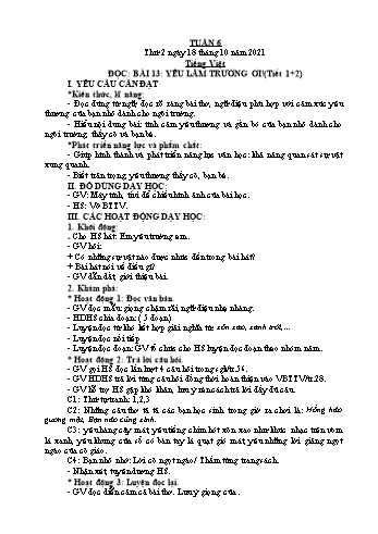 Kế hoạch bài dạy Lớp 2 - Tuần 6 - Năm học 2021-2022 - Đặng Thị Cẩm Thành