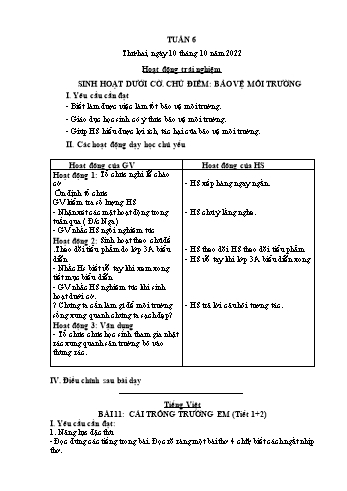 Kế hoạch bài dạy Lớp 2 - Tuần 6 - Năm học 2022-2023 - Lê Thị Thu Hằng
