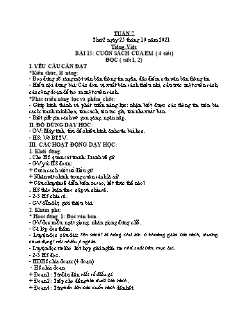 Kế hoạch bài dạy Lớp 2 - Tuần 7 - Năm học 2021-2022 - Cao Thị Hảo