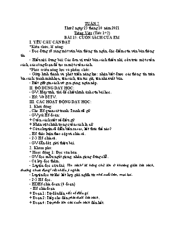 Kế hoạch bài dạy Lớp 2 - Tuần 7 - Năm học 2021-2022 - Đặng Thị Cẩm Thành