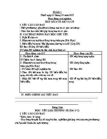 Kế hoạch bài dạy Lớp 2 - Tuần 7 - Năm học 2023-2024 - Đặng Thị Cẩm Thành