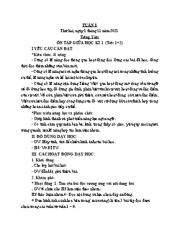 Kế hoạch bài dạy Lớp 2 - Tuần 8 - Năm học 2021-2022 - Đặng Thị Cẩm Thành