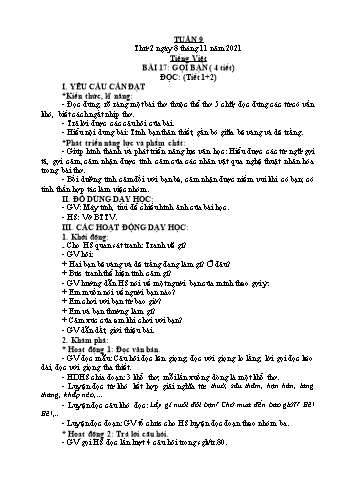 Kế hoạch bài dạy Lớp 2 - Tuần 9 - Năm học 2021-2022 - Cao Thị Hảo
