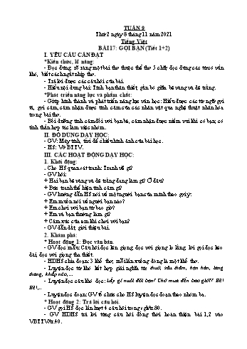 Kế hoạch bài dạy Lớp 2 - Tuần 9 - Năm học 2021-2022 - Đặng Thị Cẩm Thành