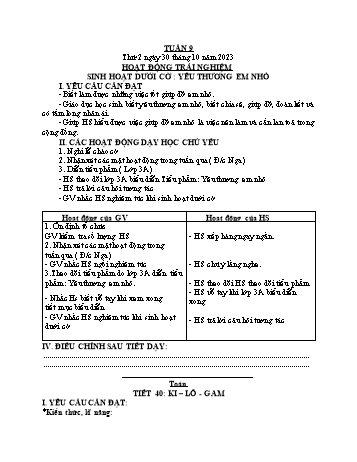 Kế hoạch bài dạy Lớp 2 - Tuần 9 - Năm học 2023-2024 - Cao Thị Hồng Hạnh