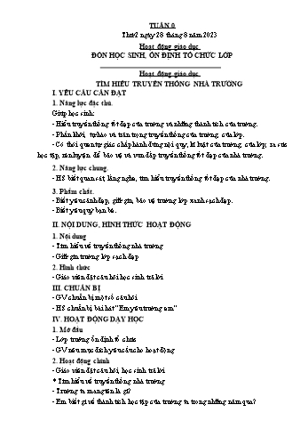 Kế hoạch bài dạy Lớp 3 - Tuần 0 - Năm học 2023-2024 - Cao Thị Hảo