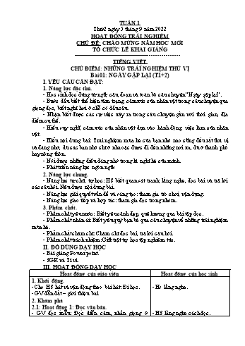 Kế hoạch bài dạy Lớp 3 - Tuần 1 - Năm học 2022-2023 - Đặng Thị Cẩm Thành