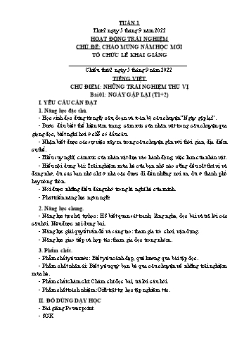 Kế hoạch bài dạy Lớp 3 - Tuần 1 - Năm học 2022-2023 - Lường Thị Nghĩa