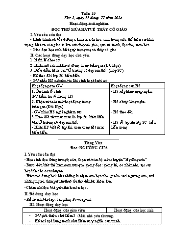 Kế hoạch bài dạy Lớp 3 - Tuần 10 - Năm học 2024-2025 - Cao Thị Hảo