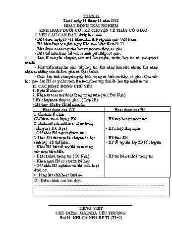 Kế hoạch bài dạy Lớp 3 - Tuần 11 - Năm học 2022-2023 - Đặng Thị Cẩm Thành
