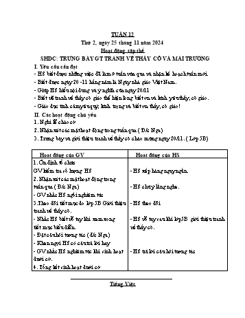 Kế hoạch bài dạy Lớp 3 - Tuần 12 - Năm học 2024-2025 - Cao Thị Hảo