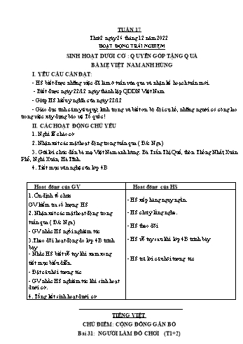 Kế hoạch bài dạy Lớp 3 - Tuần 17 - Năm học 2022-2023 - Đặng Thị Cẩm Thành