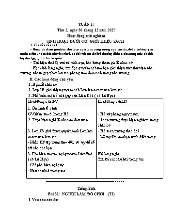 Kế hoạch bài dạy Lớp 3 - Tuần 17 - Năm học 2024-2025 - Cao Thị Hảo