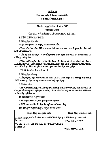 Kế hoạch bài dạy Lớp 3 - Tuần 18 - Năm học 2022-2023 - Đặng Thị Cẩm Thành