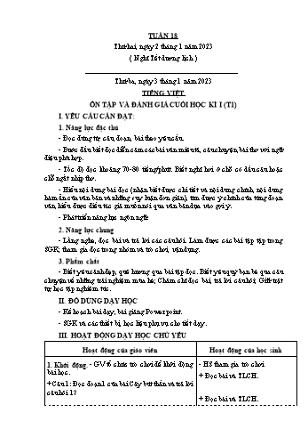 Kế hoạch bài dạy Lớp 3 - Tuần 18 - Năm học 2023-2024 - Đặng Thị Cẩm Thành