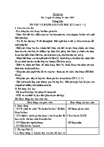 Kế hoạch bài dạy Lớp 3 - Tuần 18 - Năm học 2023-2024 - Lê Thị Thu Hằng