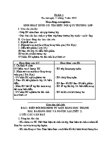 Kế hoạch bài dạy Lớp 3 - Tuần 2 - Năm học 2023-2024 - Cao Thị Hảo
