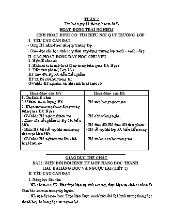 Kế hoạch bài dạy Lớp 3 - Tuần 2 - Năm học 2023-2024 - Lường Thị Nghĩa