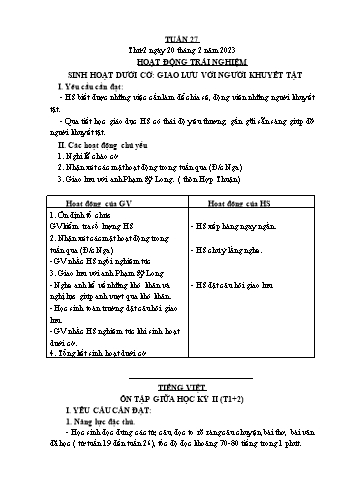 Kế hoạch bài dạy Lớp 3 - Tuần 27 - Năm học 2022-2023 - Đặng Thị Cẩm Thành