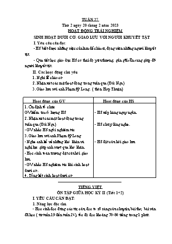 Kế hoạch bài dạy Lớp 3 - Tuần 27 - Năm học 2022-2023 - Lường Thị Nghĩa