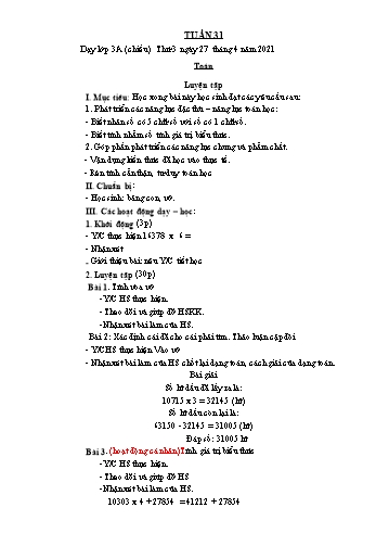 Kế hoạch bài dạy Lớp 3 - Tuần 31 - Năm học 2020-2021 - Phạm Thị Thanh Châu