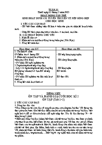 Kế hoạch bài dạy Lớp 3 - Tuần 35 - Năm học 2022-2023 - Đặng Thị Cẩm Thành