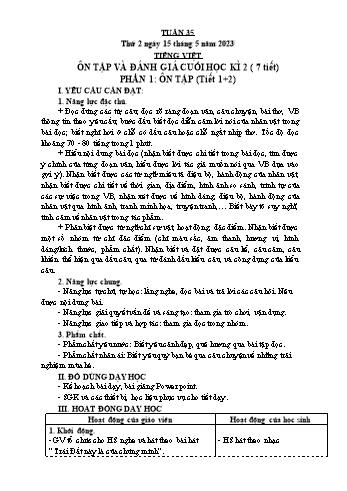 Kế hoạch bài dạy Lớp 3 - Tuần 35 - Năm học 2022-2023 - Lường Thị Nghĩa