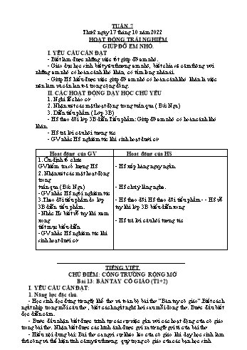 Kế hoạch bài dạy Lớp 3 - Tuần 7 - Năm học 2022-2023 - Đặng Thị Cẩm Thành