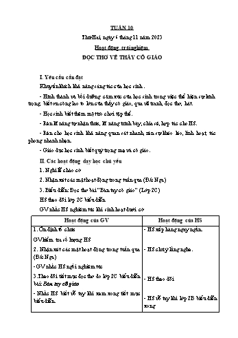 Kế hoạch bài dạy Lớp 4 - Tuần 10 - Năm học 2023-2024 - Nguyễn Thanh Mai