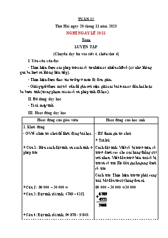 Kế hoạch bài dạy Lớp 4 - Tuần 12 - Năm học 2023-2024 - Nguyễn Thanh Mai