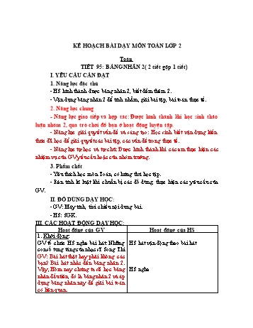 Kế hoạch bài dạy môn Toán Lớp 2 - Tiết 95: Bảng nhân 2 - Lê Thị Thu Hằng