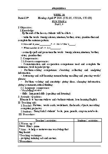 Kế hoạch bài dạy Tiếng Anh Lớp 2 (Global Success) - Tuần 30 - Năm học 2023-2024 - Phạm Thị Kim Khánh