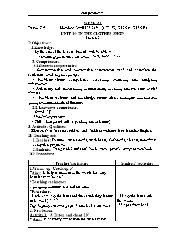 Kế hoạch bài dạy Tiếng Anh Lớp 2 (Global Success) - Tuần 31 - Năm học 2023-2024 - Phạm Thị Kim Khánh