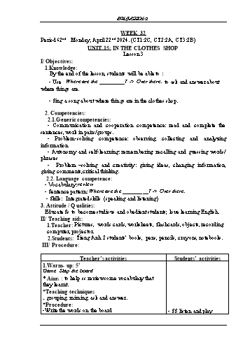 Kế hoạch bài dạy Tiếng Anh Lớp 2 (Global Success) - Tuần 32 - Năm học 2023-2024 - Phạm Thị Kim Khánh