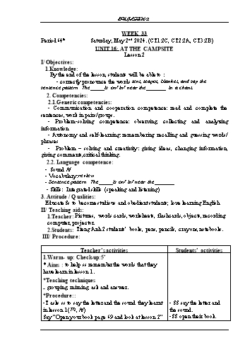 Kế hoạch bài dạy Tiếng Anh Lớp 2 (Global Success) - Tuần 33 - Năm học 2023-2024 - Phạm Thị Kim Khánh
