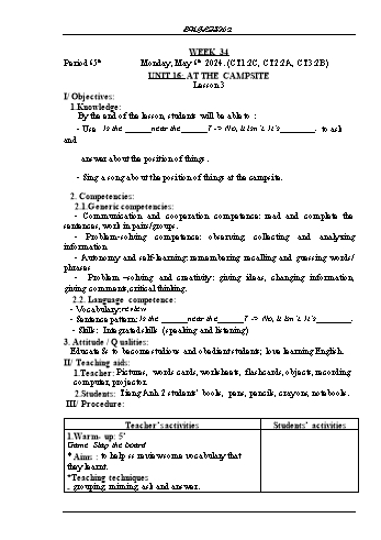 Kế hoạch bài dạy Tiếng Anh Lớp 2 (Global Success) - Tuần 34 - Năm học 2023-2024 - Phạm Thị Kim Khánh