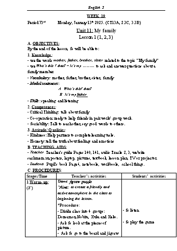 Kế hoạch bài dạy Tiếng Anh Lớp 3 (Global Success) - Tuần 19 - Năm học 2024-2025 - Phạm Thị Kim Khánh