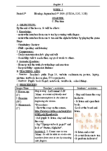 Kế hoạch bài dạy Tiếng Anh Lớp 3 (Global Success) - Tuần 2 - Năm học 2024-2025 - Phạm Thị Kim Khánh