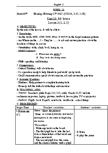 Kế hoạch bài dạy Tiếng Anh Lớp 3 (Global Success) - Tuần 23 - Năm học 2024-2025 - Phạm Thị Kim Khánh