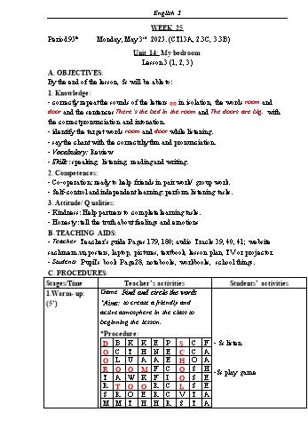 Kế hoạch bài dạy Tiếng Anh Lớp 3 (Global Success) - Tuần 25 - Năm học 2024-2025 - Phạm Thị Kim Khánh