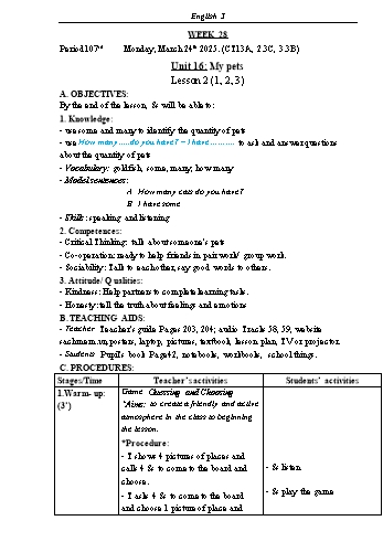 Kế hoạch bài dạy Tiếng Anh Lớp 3 (Global Success) - Tuần 28 - Năm học 2024-2025 - Phạm Thị Kim Khánh