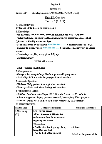 Kế hoạch bài dạy Tiếng Anh Lớp 3 (Global Success) - Tuần 29 - Năm học 2024-2025 - Phạm Thị Kim Khánh