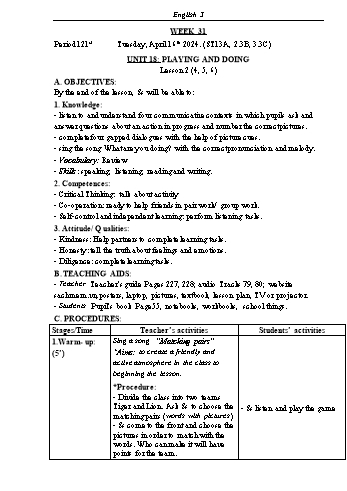 Kế hoạch bài dạy Tiếng Anh Lớp 3 (Global Success) - Tuần 31 - Năm học 2023-2024 - Phạm Thị Kim Khánh