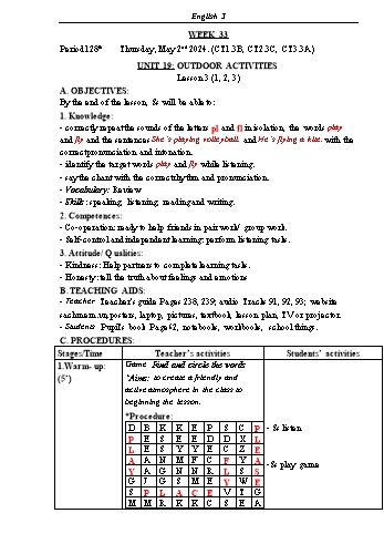 Kế hoạch bài dạy Tiếng Anh Lớp 3 (Global Success) - Tuần 33 - Năm học 2023-2024 - Phạm Thị Kim Khánh