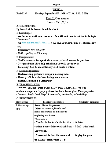 Kế hoạch bài dạy Tiếng Anh Lớp 3 (Global Success) - Tuần 4 - Năm học 2024-2025 - Phạm Thị Kim Khánh